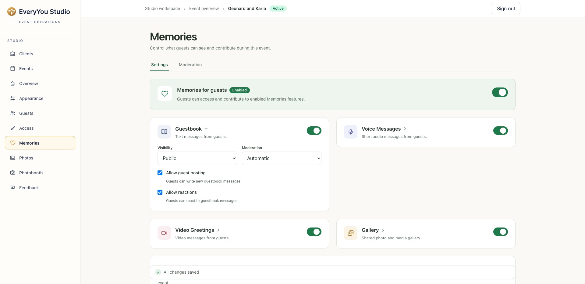 Admin Dashboard - Memories Manager